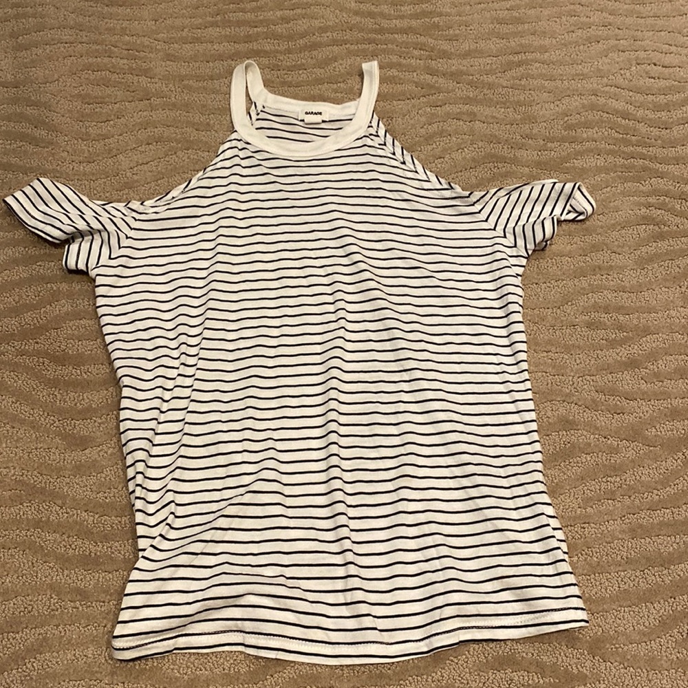 garage black and white half off the shoulder top